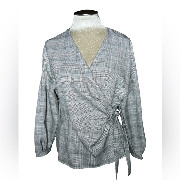 Zara Black and White Checkered gray plaid women’s Top L seen on TV - Picture 7 of 11